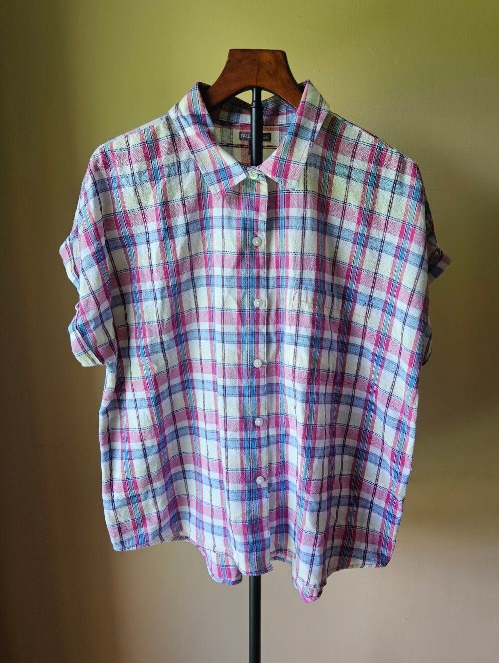 Falls Creek Lightweight Plaid Button-Up Shirt in Pink, Blue & White Size XL